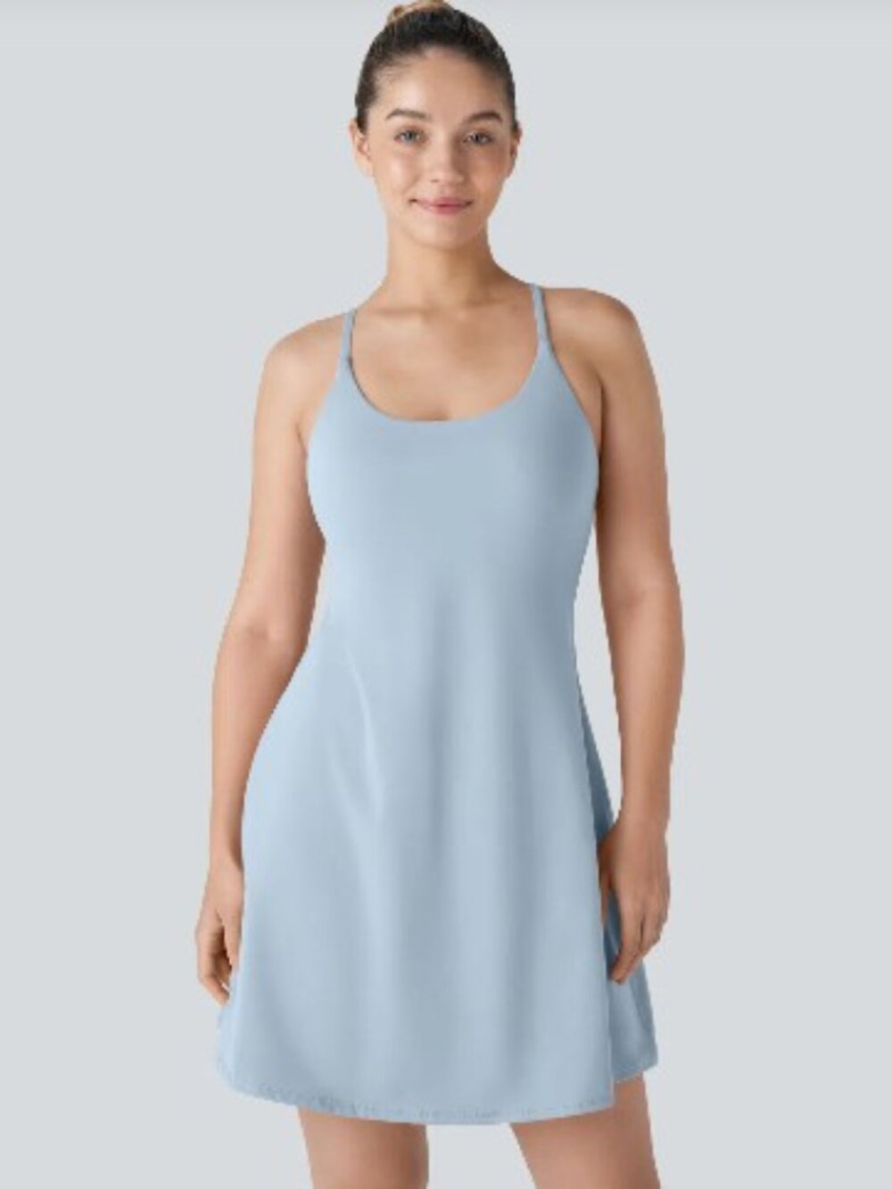 Halara SoftlyZero Airy 2-in-1 Active Dress Dusty Aster Blue Medium-Longer Length